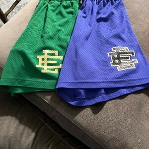 Eric Emanuel Green and Blue Mesh Athletic Shorts